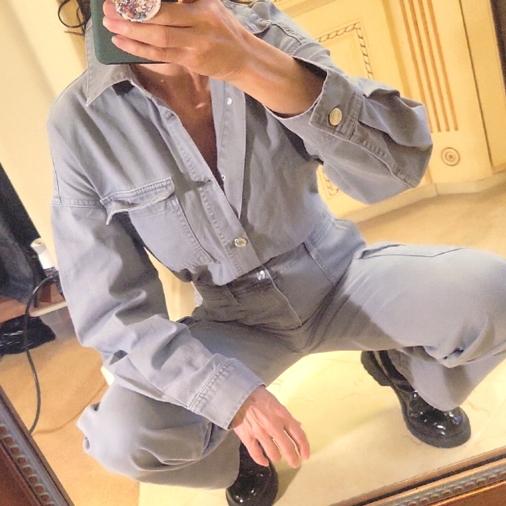 Zara 100% Cotton Gray Utility Jumpsuit with Relaxed Fit, XS - Picture 12 of 16
